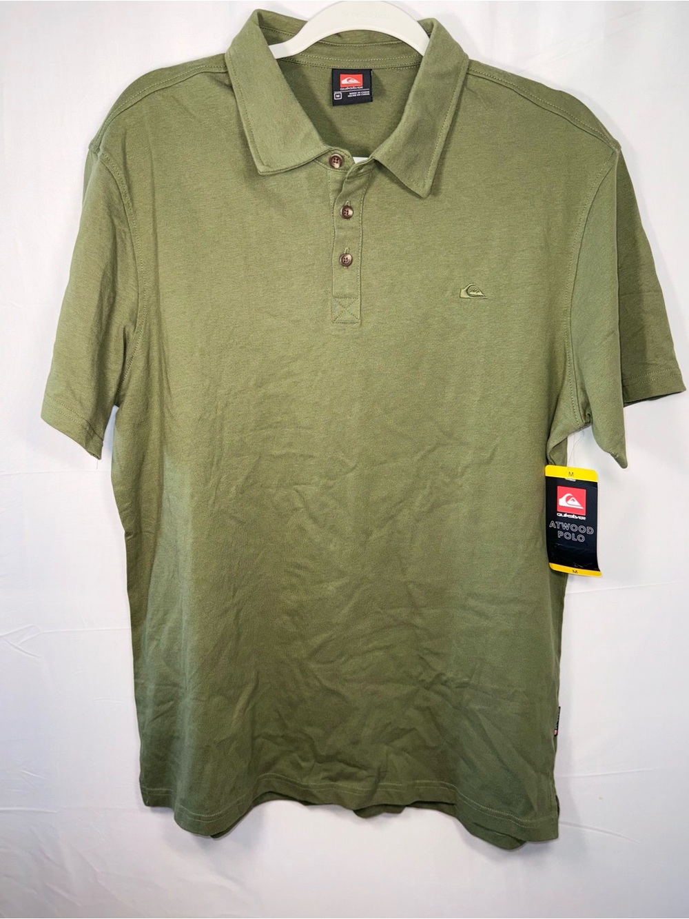 Quiksilver NWT Men Atwood Logo Polo Button Up Olive Green Shirt Size Medium
